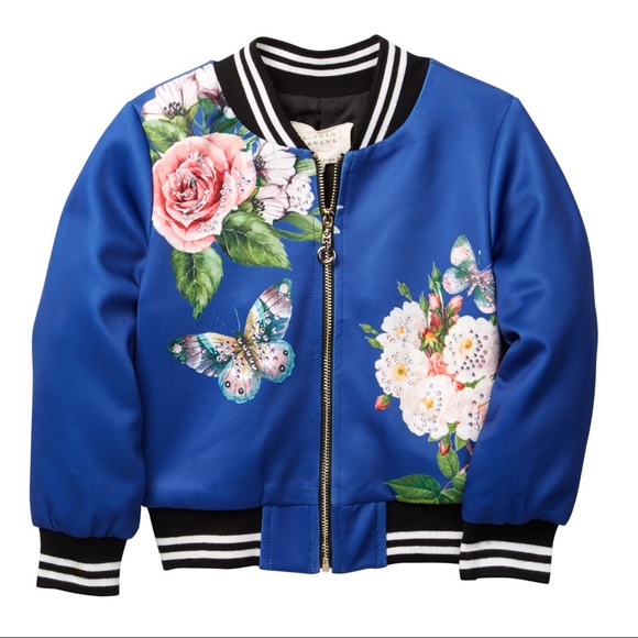 NWT Hannah Banana Blue Floral Print Bomber Jacket